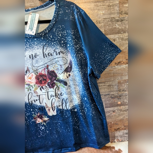 NWT Do No Harm But Take No Bull Blue Floral Bull Tee - Picture 5 of 14